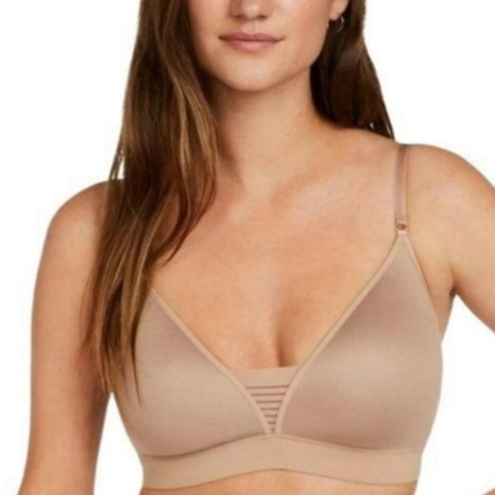 Thirdlove Seamless Stripe Wireless Bra Womens Size 36 B 1/2 Tan Beige Minimalist